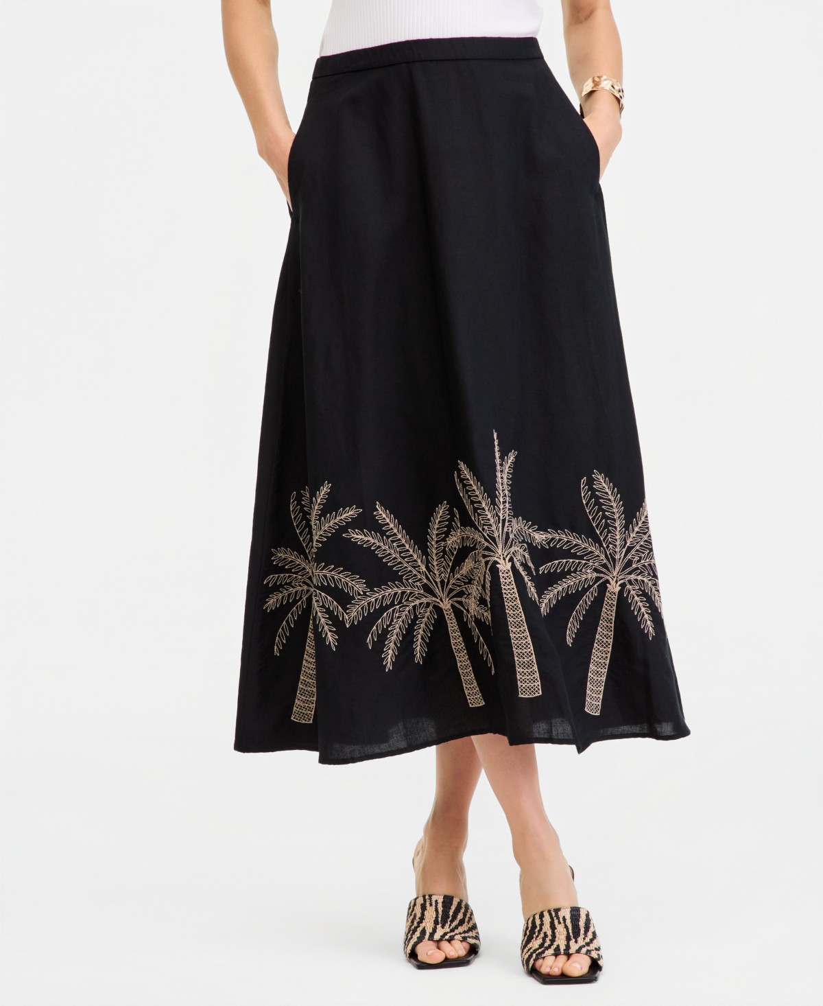 Женские юбки I.N.C. International Concepts Women's Linen-Blend Embroidered Midi Skirt — фото 1