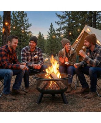 24 in Wood Burning Fire Pit with Log Grate and Mesh Screen