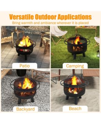 24 in Wood Burning Fire Pit with Log Grate and Mesh Screen
