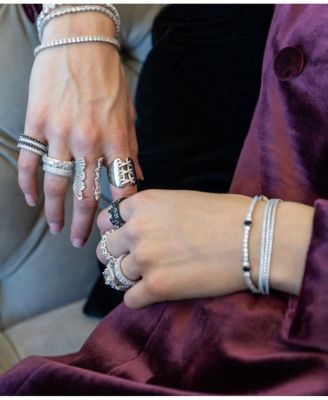 Suzy Levian Sterling Silver Cubic Zirconia Courset Cross Over Knuckle Ring