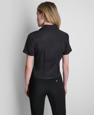 Petite Short-Sleeve Collared Blouse
