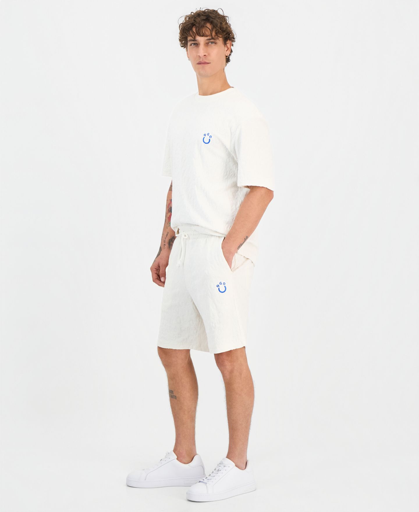 Мужские шорты Hugo Boss Nagushort Cotton Jacquard Logo, цвет: Белый — фото 3