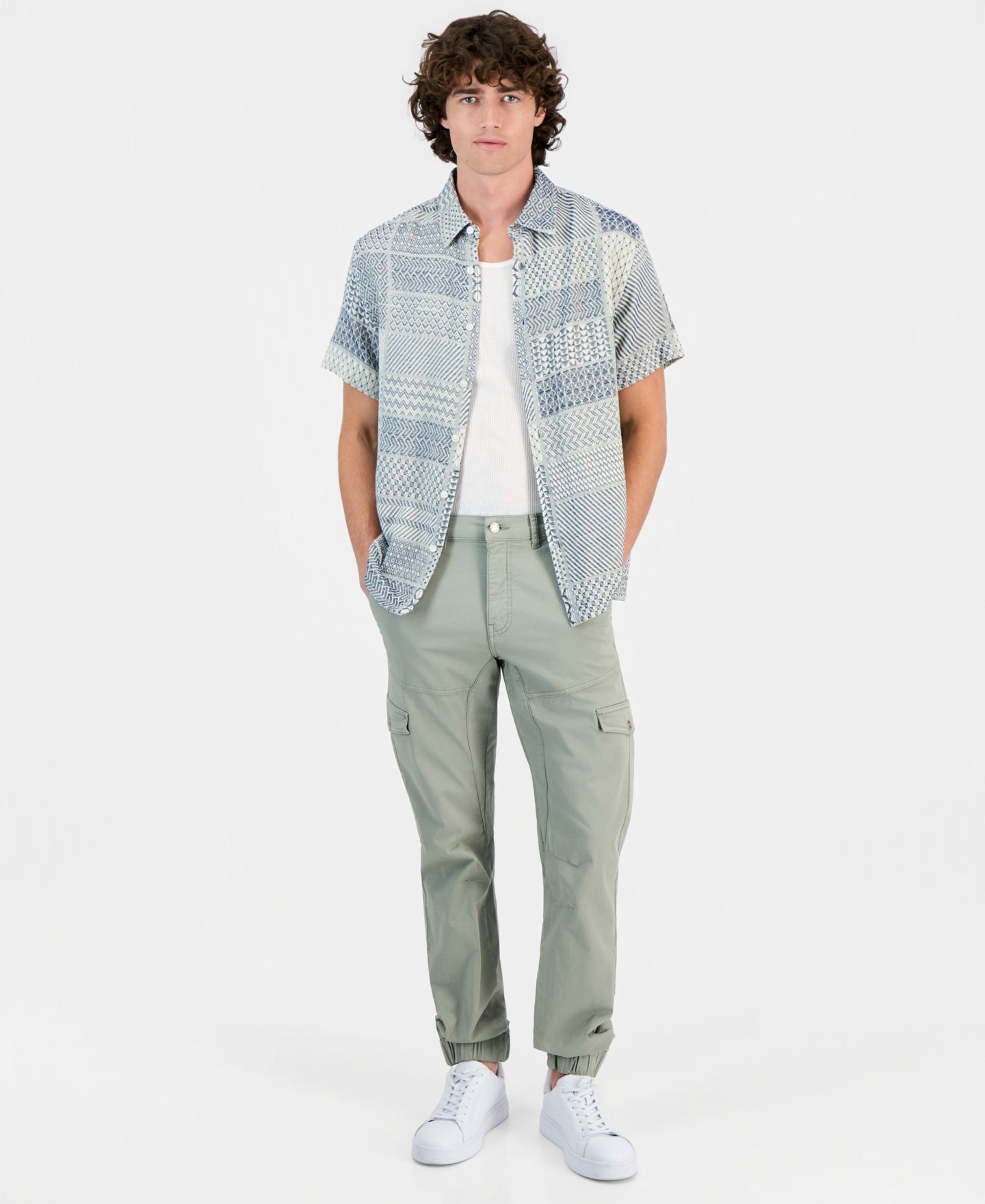 Мужская рубашка GUESS Malik Cotton Patchwork Jacquard, цвет: Морской разноцветный — фото 3