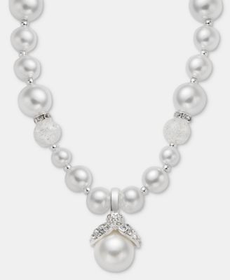 Silver-Tone Removable Glass Pearl Pendant Necklace