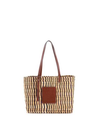 Small Paula's Ibiza Square Basket Tote Woven Reed with Leather