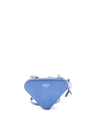 Mini Triangle Double Zip Pouch Bag with Chain Saffiano Leather