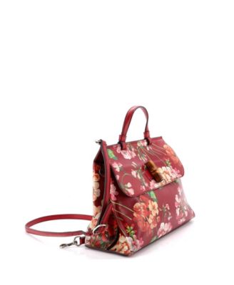 Small Bamboo Daily Top Handle Bag Blooms Print Leather