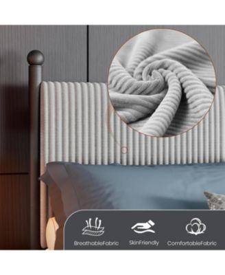Queen Bed Frame with Velvet Headboard, Upholstered Corduroy Platform, Wood Slats Support, Easy Assembly