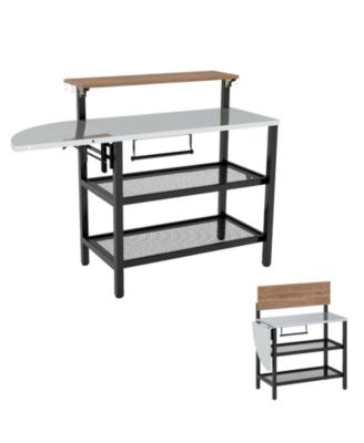 Outdoor Foldable Grill Table with Flip-Up Top and 2 Storage Shelves for Backyard Garden