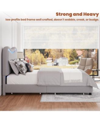 LED Twin Bed Frame for Kids, 2 Drawers, Upholstered Platform, Storage, No Box Spring