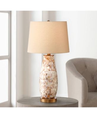 Cottage Table Lamps High Set of 2 Mother of Pearl Tile Vase Drum Shade for Living Room Family Bedroom Bedside Office