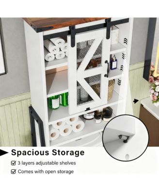 Adjustable Shelves Over Toilet Cabinet with Barn Door