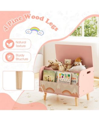 Kids Wooden Toy Box with Front Bookshelf and Solid Wood Legs