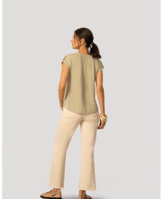 Women's Split Neck Sleeve Tab Top