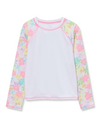 Girls Slim Chlorine Resistant Long Sleeve Crew Neck Rash Guard Swimwear