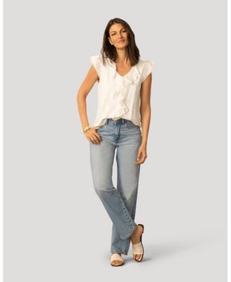 Women's Voile Mix Ruffle Trim Top