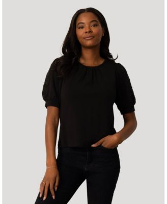 Women's Embroidered Cutout Puff Sleeve Top