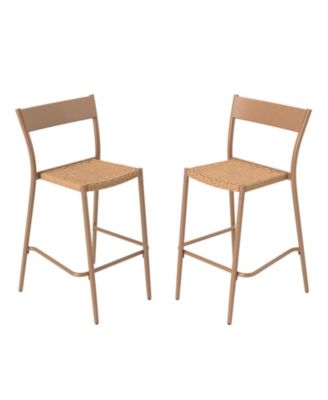 Patio Bar Stools Set of Two with Rattan Seat and Metal Back