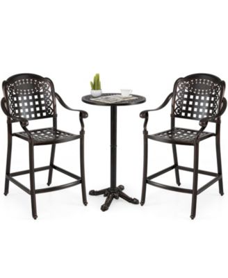 Set of Two Outdoor Counter Height Cast Aluminum Bar Chairs