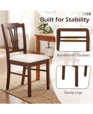 Wooden Dining Chairs Set of 2 w/Rubber Wood Frame Hollowed Backrest for Kitchen