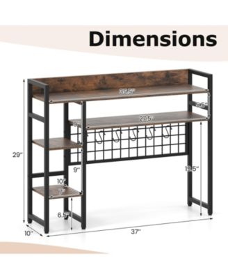 Desktop Shelf Rack with Metal Grid Panel and Hanging Hooks