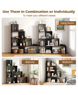 Modern Stepped Bookshelf with Storage Cubes for Living Room