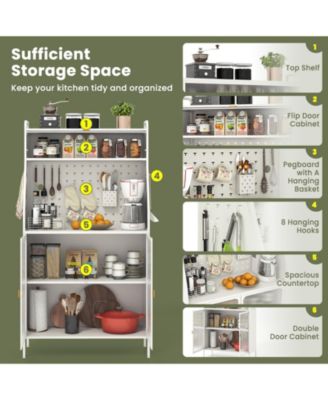 Five Tier Metal Bakers Rack with Flip Door and Pegboard