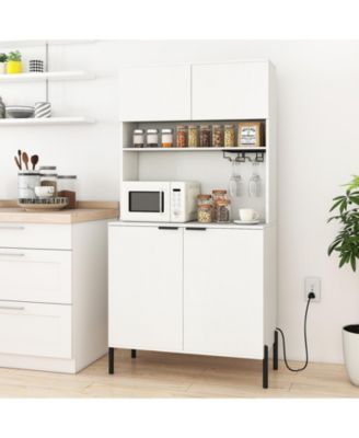 Tall Kitchen Pantry Cabinet with Charging Station and Rack