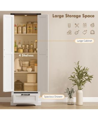 71" Kitchen Pantry, Farmhouse Storage Cabinet with Barn Doors