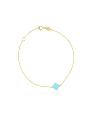 Mini Turquoise Single Clover Bracelet 14K Gold