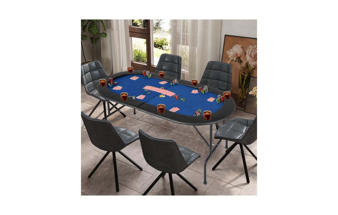 Детская игрушка HONGGE 8 Players Texas Holdem Foldable Poker Table, цвет: Синий — фото 5
