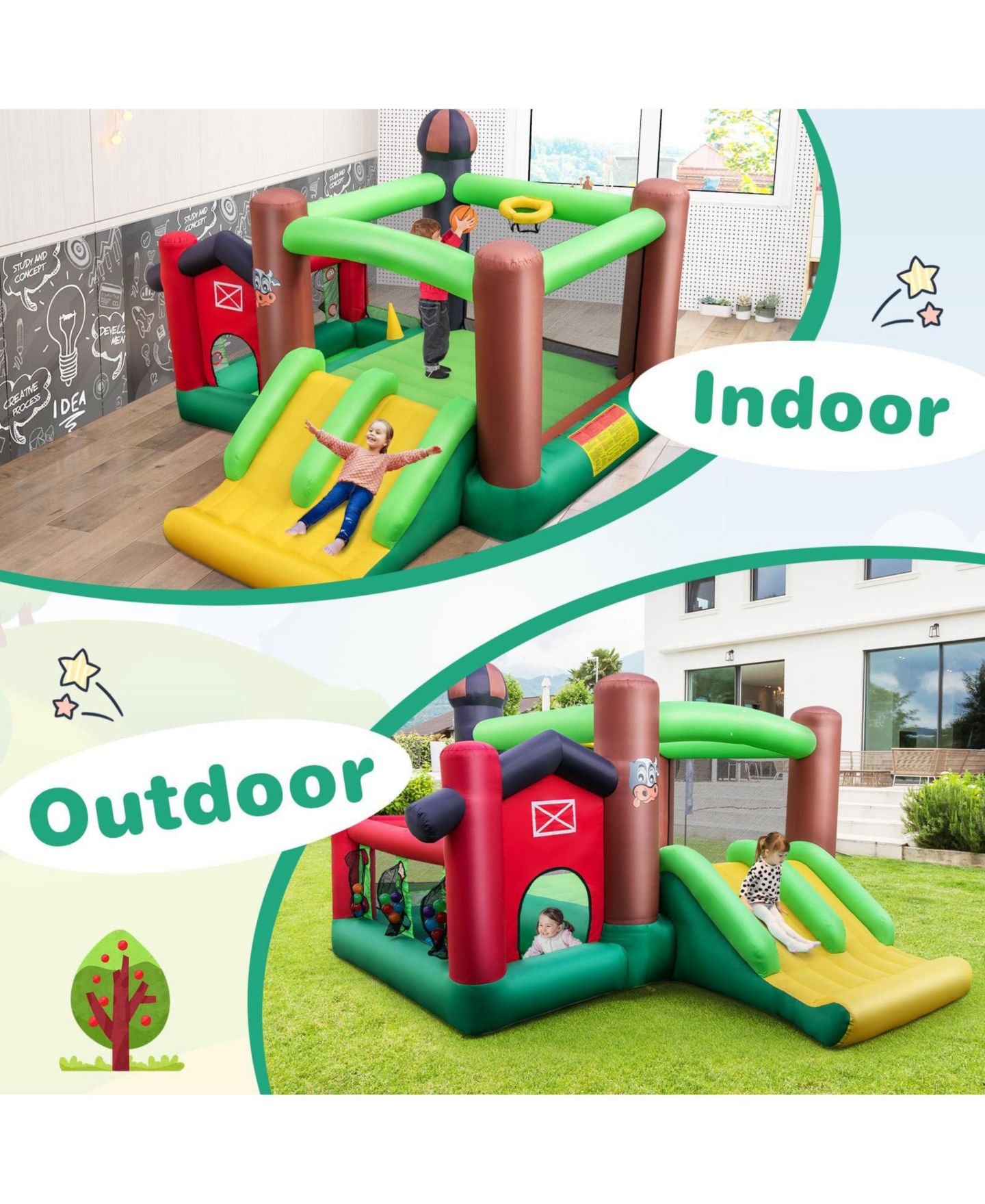 Детская игрушка HONGGE Kids Castle Slide Bouncer 6-in-1 Inflatable Castle with Trampoline and 680W Blower, цвет: Разноцветный — фото 4