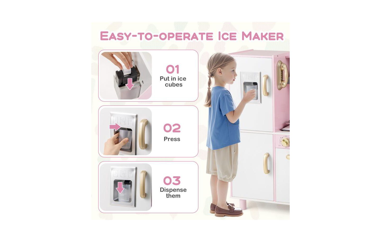 Детский игровой набор HONGGE Wooden Kitchen Playset with Ice Maker, Ages 3+, цвет: Розовый — фото 9