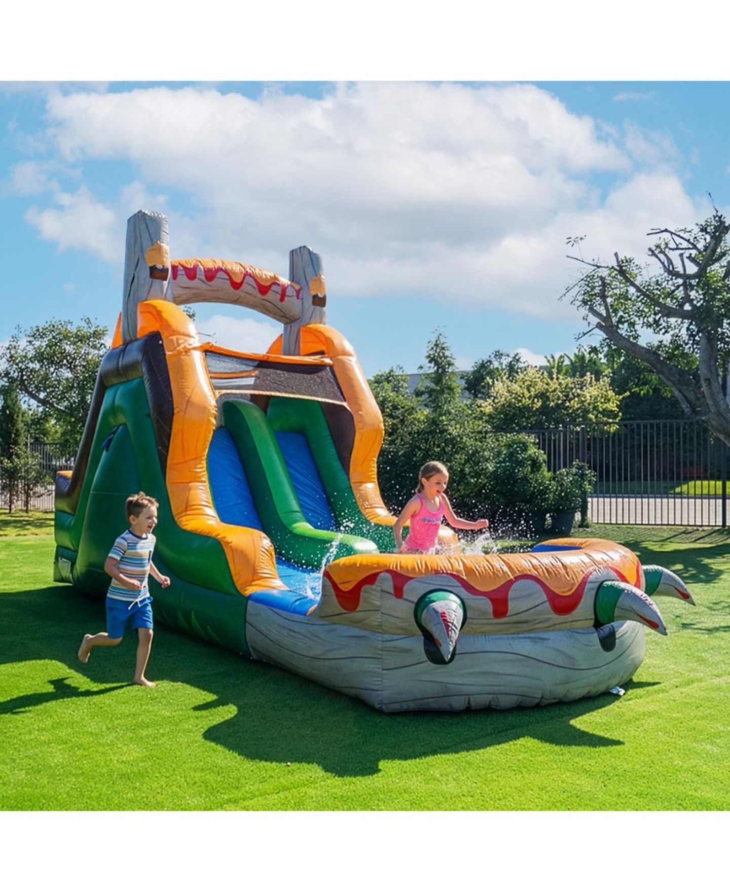 Детская игрушка HeroKiddo T-Rex Adventure 12 Tall Dual Lane Backload Inflatable Water Slide with Attached Pool, Dinosaur Theme, for Kids and Adults, Commercial Grade — фото 5