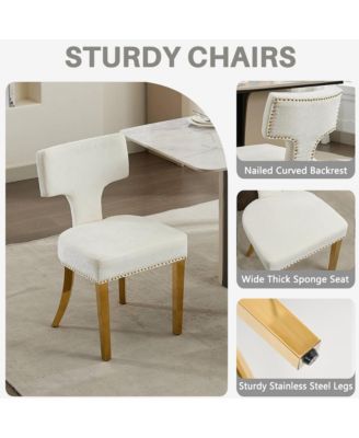 Dining Chairs Set of 2 - Chenille Fabric Upholstered Kitchen Chairs with Curved Backrest, Golden Stainless Steel Legs for Dining Room