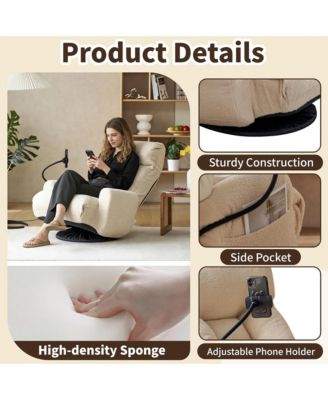 360° Swivel Floor Lounger Chair, 5 Position Adjustable Lounge Sofa Chair with Head & Back Support and Phone Holder for Living Room