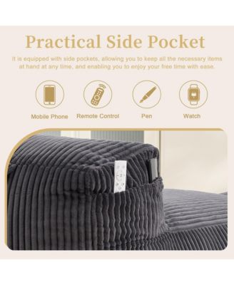 Corduroy Bean Bag Chair with Ottoman - Big Beanbag Chair with Side Pockets and Memory Foam Filler, Lazy Floor Lounge Bed for Living Room