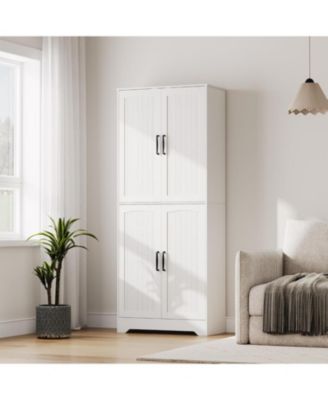 Farmhouse Kitchen Pantry Cabinet, 71" Tall Wood Pantry Storage Cabinet with 4 Doors & Adjustable Shelves, Freestanding Cupboard for Dining Room