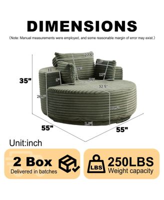 Streamdale 55"L Corduroy Foam Single Swivel Chair, Fluffy Modern Sleeper, 360 Degree Swivel
