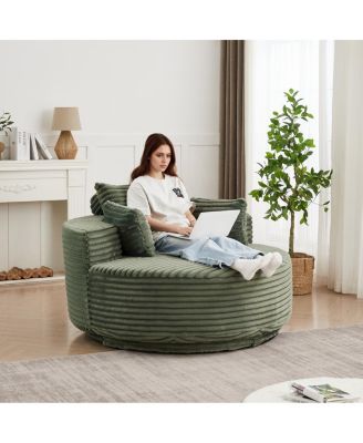 Streamdale 55"L Corduroy Foam Single Swivel Chair, Fluffy Modern Sleeper, 360 Degree Swivel