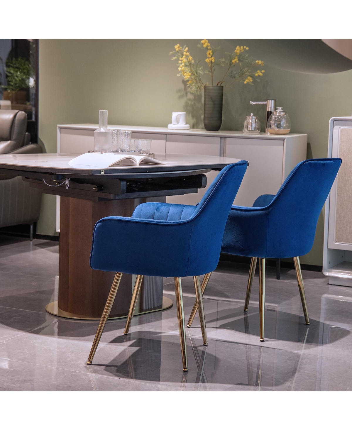 Boyel Living Velvet Dining Chair Modern Mid-Back Accent Chairs with Gold Plated Legs, Upholstered for Room