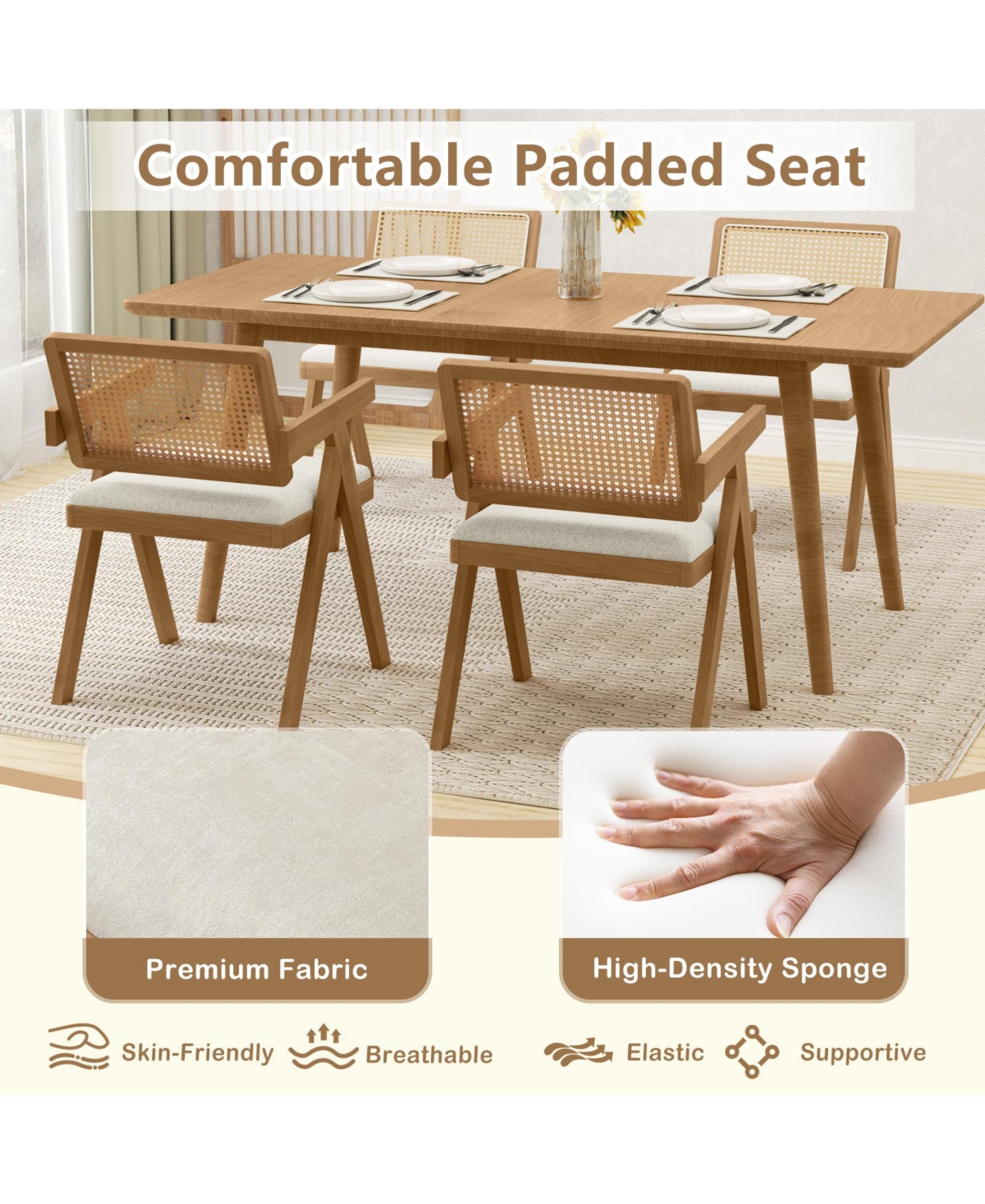 Sugift Rattan Accent Chairs Set of Two with Cushions and Wood Frame