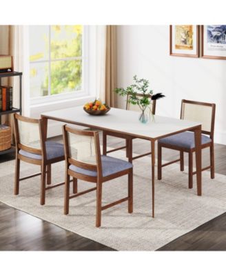 Rattan Dining Chairs Set of Two with Padded Seats