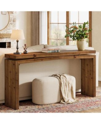 Solid Wood Console Table, 63-Inch Long Farmhouse Sofa Table Behind Couch