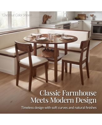 Round Dining Table, 42"  Small Kitchen Dining Table for 4  w/ Dual Leaf