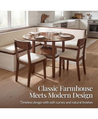 Round Dining Table, 42"  Small Kitchen Dining Table for 4  w/ Dual Leaf