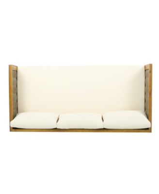 Weather Resistant Wicker Patio Conversation Set with Acacia Wood Coffee Table Water Resistant Thick Beige Cushions for Garden Patio Deck