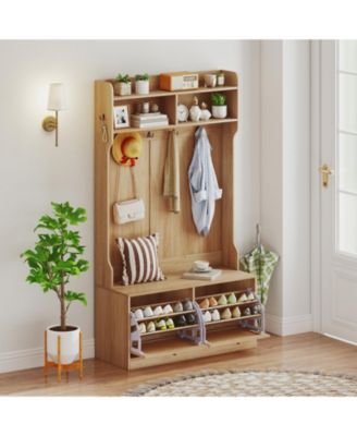 Four in One Hall Tree with Coat Rack and Storage Drawers