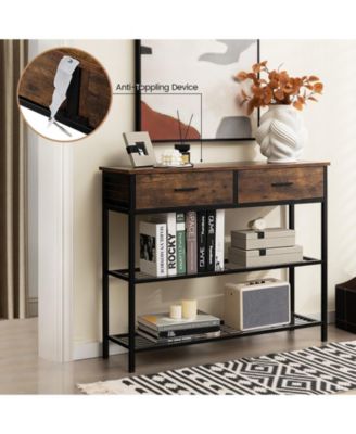 Entryway Console Table with Two Drawers and Tiered Shelves