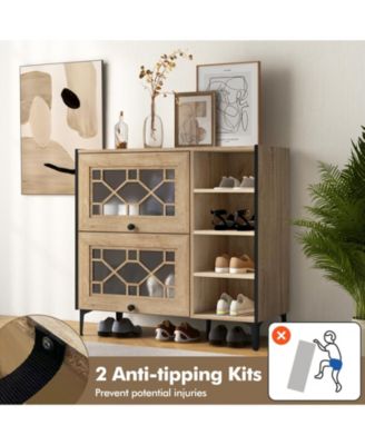 Rustic Shoe Cabinet with Flip Doors and Adjustable Shelves